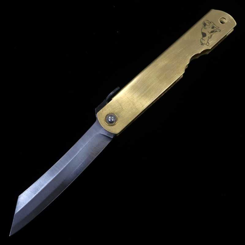 永尾かね駒製作所KANEKOMA 肥後守【干支シリーズ】青鋼割込 真鍮柄  - 戌 - (73mm)