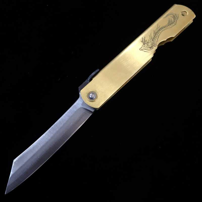 永尾かね駒製作所KANEKOMA 肥後守 青鋼割込 真鍮柄 干支シリーズ　- 辰 - （73mm）