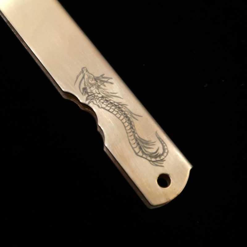 Japanese folding knife HIGONOKAMI Blue steel Split Brass Handle Zodiac Series - Dragon - (73mm)