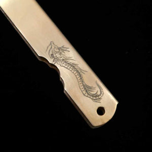 Japanese folding knife HIGONOKAMI Blue steel Split Brass Handle Zodiac Series - Dragon - (73mm)