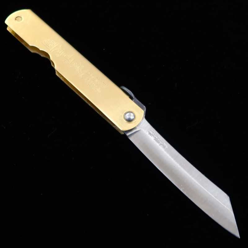 Japanese folding knife HIGONOKAMI Blue steel Split Brass Handle Zodiac Series - Dragon - (73mm)