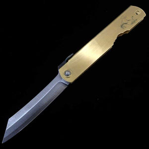 Cuchillo plegable HIGONOKAMI Aogami con núcleo de acero y mango de latón, serie del zodiaco - Caballo - (73mm)