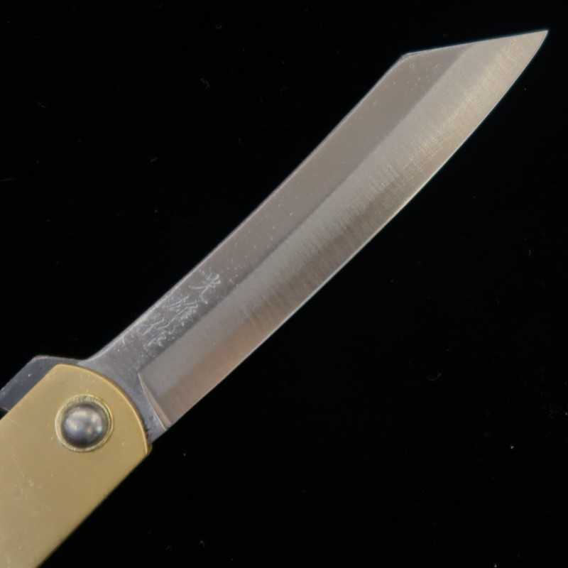 Cuchillo plegable HIGONOKAMI Aogami con núcleo de acero y mango de latón, serie del zodiaco - Caballo - (73mm)