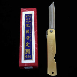 Cuchillo plegable HIGONOKAMI Aogami con núcleo de acero y mango de latón, serie del zodiaco - Caballo - (73mm)