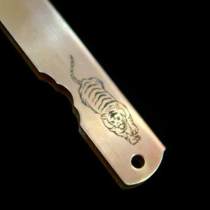 永尾かね駒製作所KANEKOMA 肥後守 青鋼割込 真鍮柄 干支シリーズ　- 寅 - （72mm）