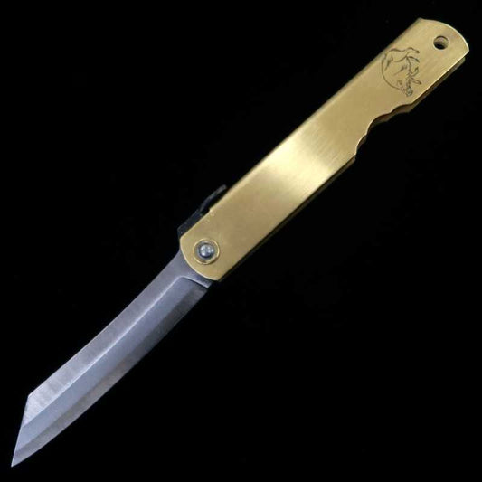 Japanese folding knife Nagao Kanekoma Seisakusho HIGONOKAMI Aogami Warikomi Brass Handle Zodiac Series - Pig - (73mm)