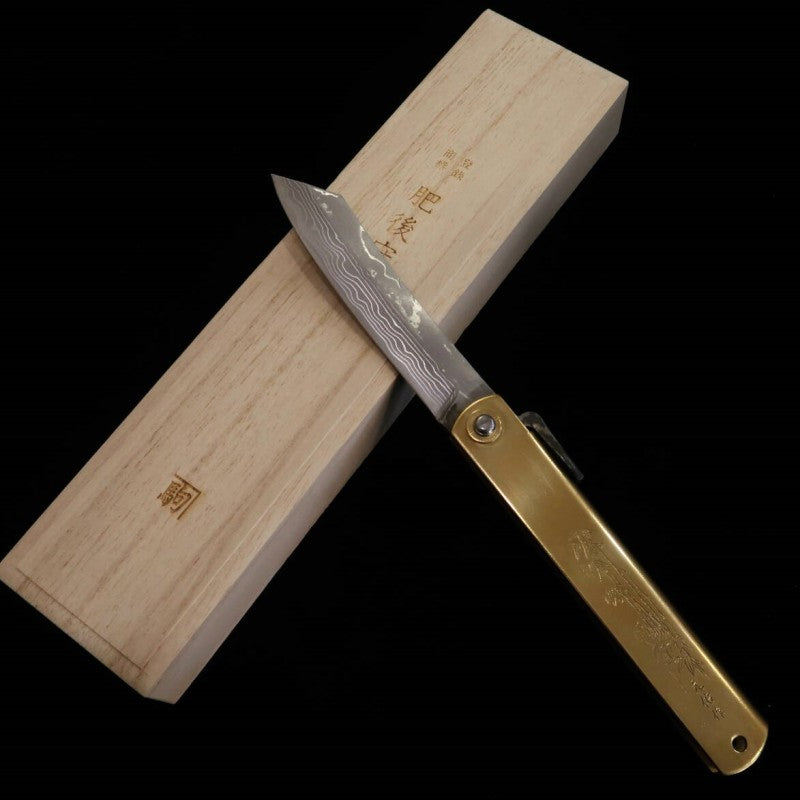 永尾かね駒製作所KANEKOMA 肥後守 青紙割込 ダマスカス 虎彫刻入り (120mm)