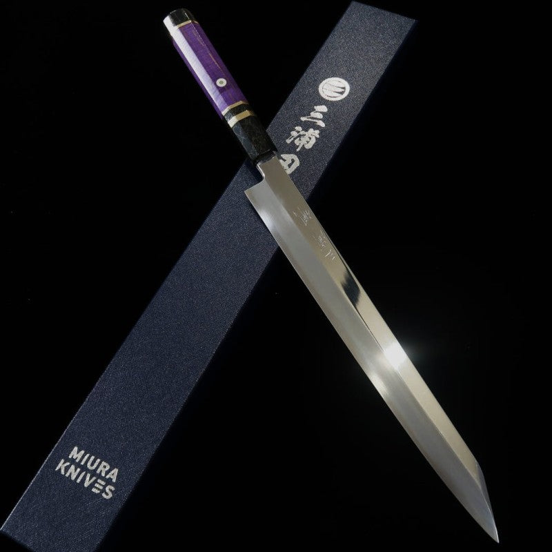 MIURA, Obidama, Yanagiba Kandokoro, VG10, finition miroir, manche en bois stabilisé (300 mm)