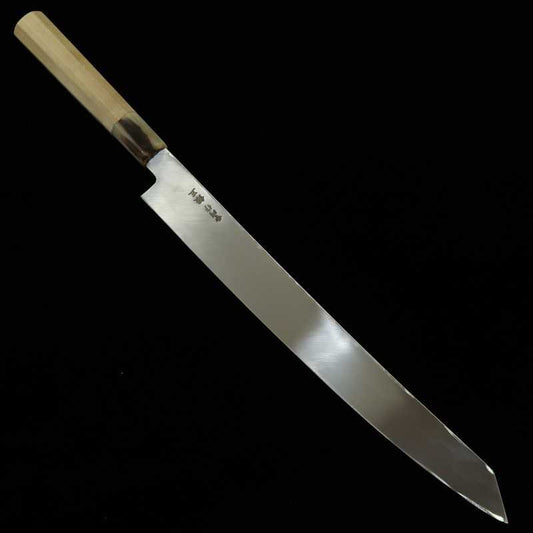 Yanagiba MIURA Obidama Ginsan steel mirror-cut white buffalo octagonal handle for left-handed use (270/300mm)