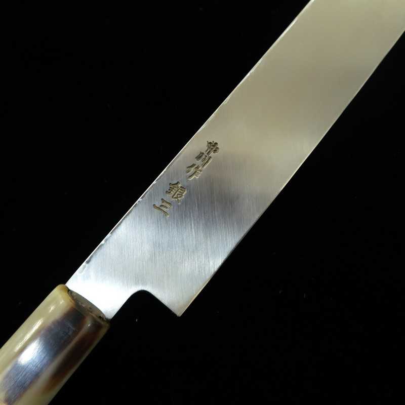 Miura Hae MIURA Obidama Acero Gingami No.3 Yanagiba kiritsuke con acabado espejo Mango octogonal de cuerno de búfalo blanco Para zurdos (270/300/330 mm)