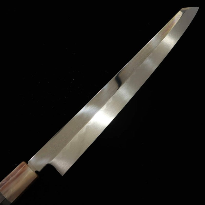 zzz 酔心 SUISIN  水本焼 池田美和 白紙二号 黒檀柄 朴鞘付き 剣型柳刃 (300mm)