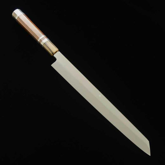 酔心 SUISIN 白鋼 富士本焼 剣型柳刃 総鏡面仕上げ スネークウッド三本銀巻柄  (300mm)