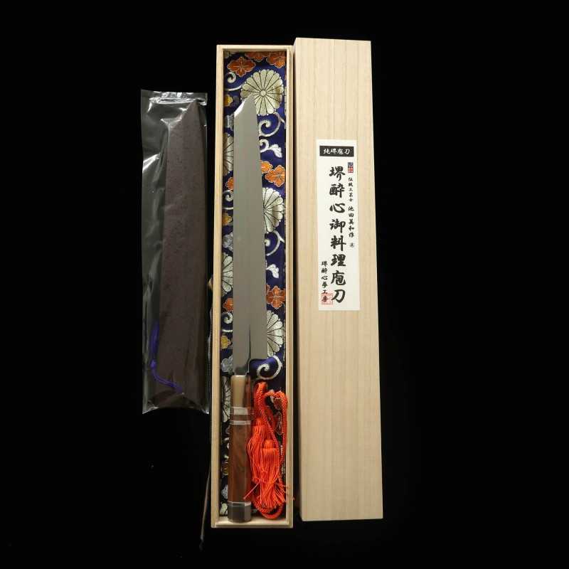 Yanagiba SUISIN White Steel Fuji-Honyaki Sword-Shaped, Fully Mirror-Finished, Snakewood Three-Stem Silver-Wrapped Handle (300mm)