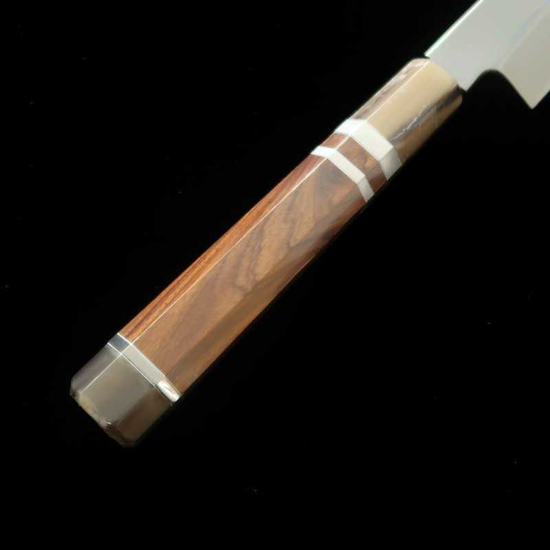 Yanagiba SUISIN White Steel Fuji-Honyaki Sword-Shaped, Fully Mirror-Finished, Snakewood Three-Stem Silver-Wrapped Handle (300mm)