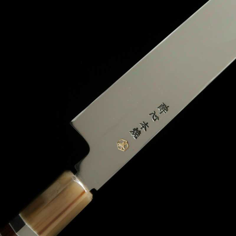 Yanagiba SUISIN White Steel Fuji-Honyaki Sword-Shaped, Fully Mirror-Finished, Snakewood Three-Stem Silver-Wrapped Handle (300mm)
