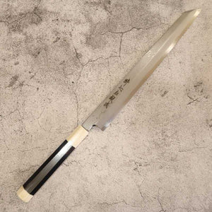 SUISIN Yanagiba tipo espada Forjado por Kenji Togashi Shirotanryu Shirogami #1 Yanagiba tipo espada con funda lacada Mango de ébano con doble virola blanca (270/300 mm)