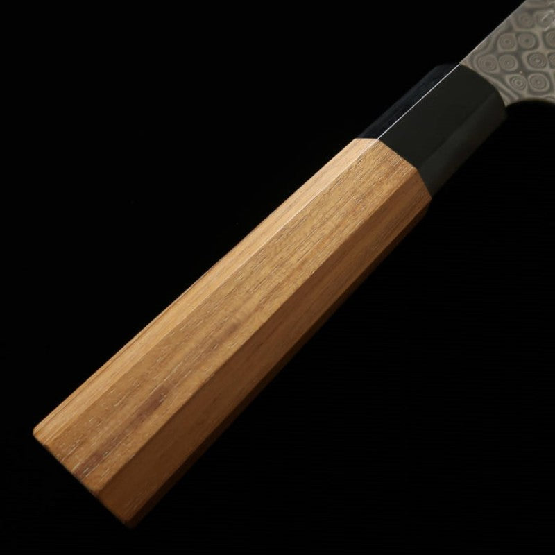 Forja de cuchillos Nitō NIGARA Anmon Kiritsuke Gyuto SG2 mango octogonal de teca (210/240 mm)