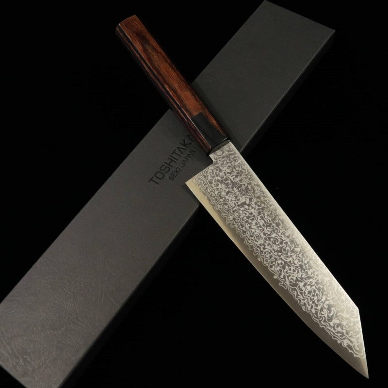 TOSHITAKA, Kiritsuke, ZDP189 Damascus and Shot Finish with Black Pakkawood Handle (180mm)