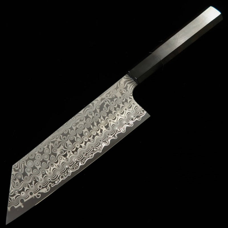 NIGARA forge de couteaux Nikara, Kirituke Nakiri SG2 motif sombre, Damas, manche octogonal en ébène de buffle (180 mm)