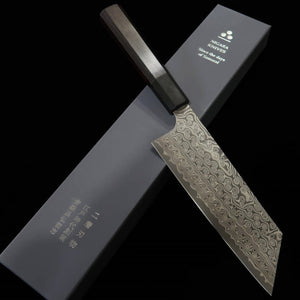 NIGARA forge de couteaux Nikara, Kirituke Nakiri SG2 motif sombre, Damas, manche octogonal en ébène de buffle (180 mm)