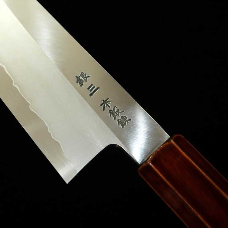 刃道HADO 切付三徳 銀紙三号 木地呂塗り桜八角柄 （180mm）