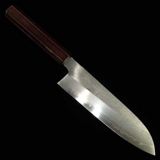 Santoku HADO Silver San Steel Damascus Wood-painted Sakura Octagonal Handle (180mm)