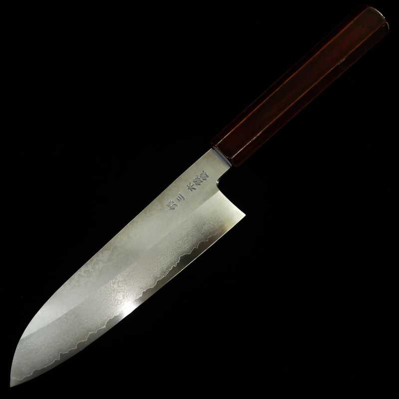 Santoku HADO Ginsan Damascus Kijiro-nuri Sakura Octagonal Handle (180mm)