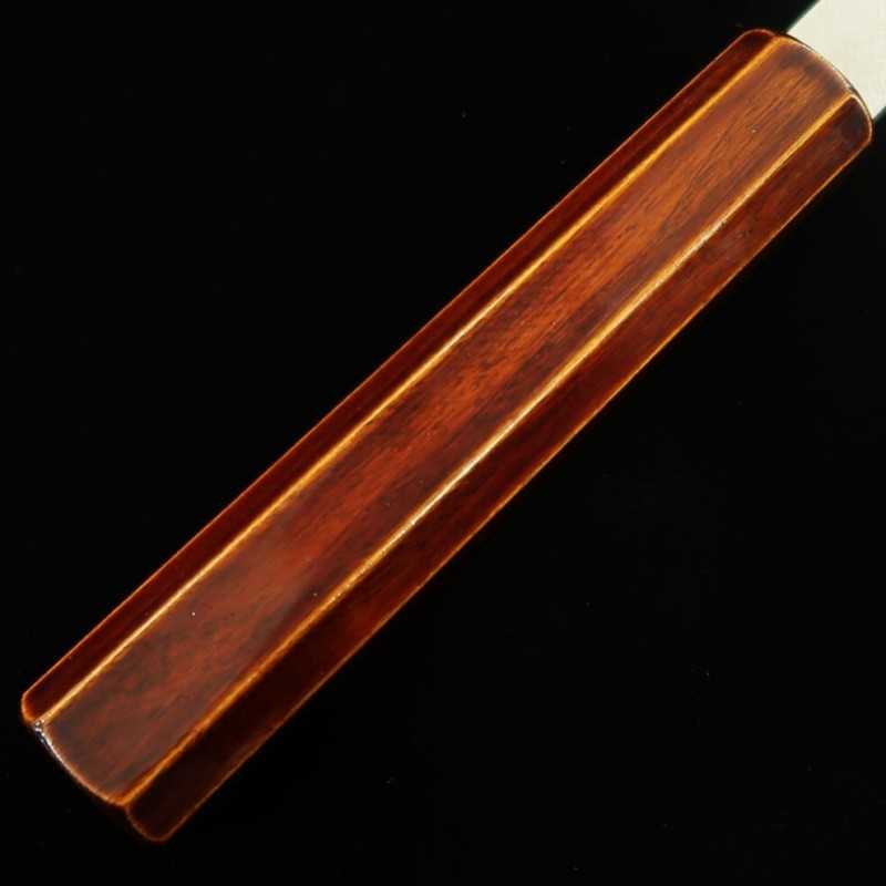 HADO Hamon en acier Gin-san n°3, Damas, Santoku kiritsuke, manche octogonal en cerisier laqué naturel (180mm)