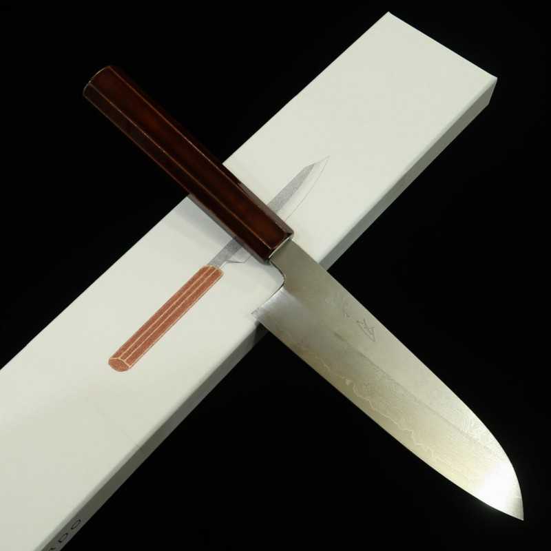 Santoku HADO Ginsan Damascus Kijiro-nuri Sakura Octagonal Handle (180mm)