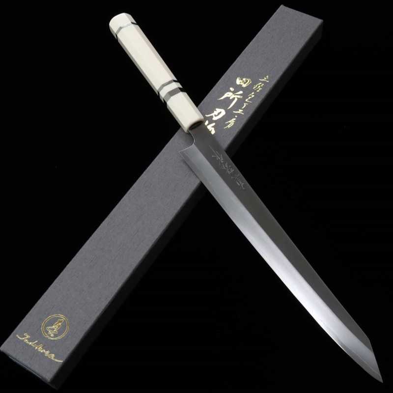 TADOKORO HAMONO Makoto Sakimaru espejo Gin3 cuchillo sujihiki kiritsuke mango marfil sintético (270mm)