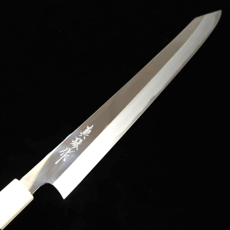 Kiritsuke Sujihiki Aogami nº2 com acabamento espelhado cabo personalizado turquesa (300 mm)