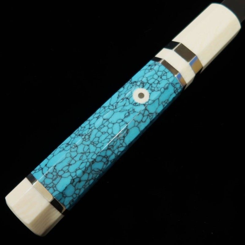 Kiritsuke Sujihiki Aogami nº2 com acabamento espelhado cabo personalizado turquesa (300 mm)