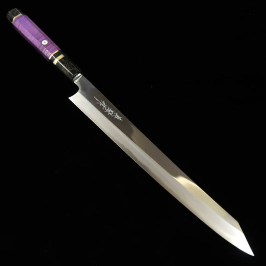 Sujihiki TADOKORO HAMONO Makoto Mirror Finish Blue Steel Kiritsuke with Stabilized Wood Handle (300mm) 