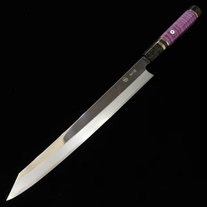 Sujihiki TADOKORO Aogami nº2 Acabamento  espelhado com cabo de madeira estabilizada (300mm)