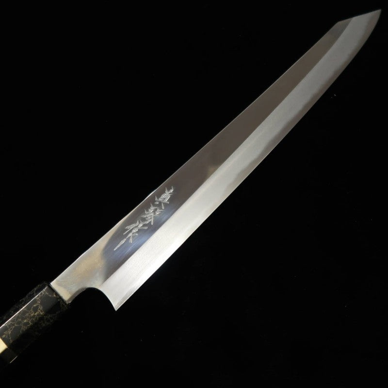 Sujihiki TADOKORO Aogami nº2 Acabamento  espelhado com cabo de madeira estabilizada (300mm)