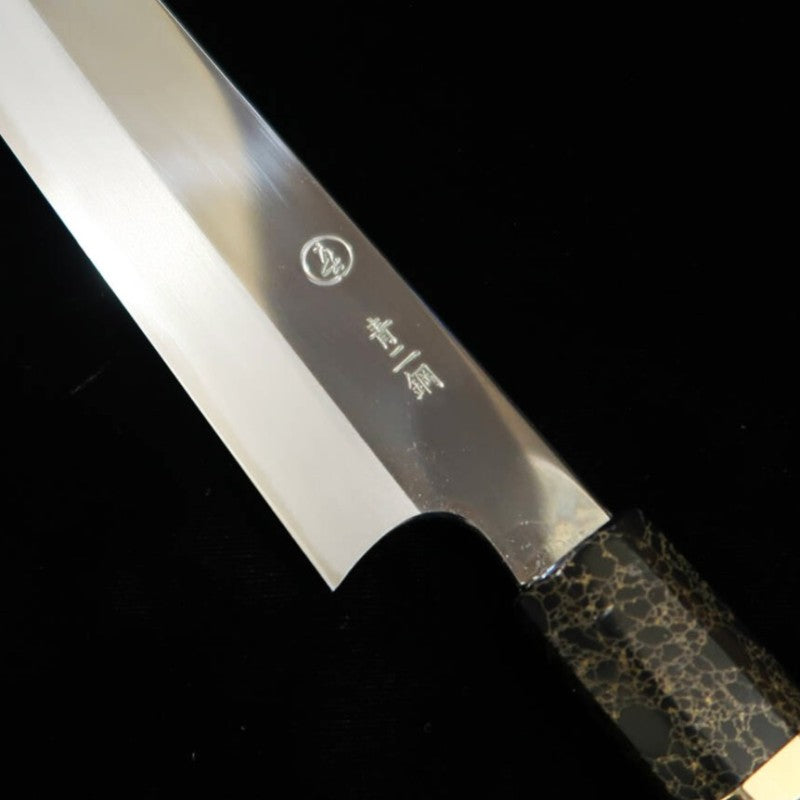 Sujihiki TADOKORO Aogami nº2 Acabamento  espelhado com cabo de madeira estabilizada (300mm)