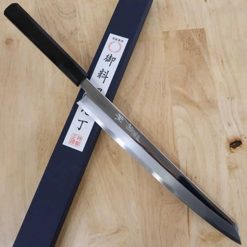 三浦佩MIURA Obidama 白紙二号 切付柳刃 鏡面仕上げ 黒檀八角 （270/300mm）