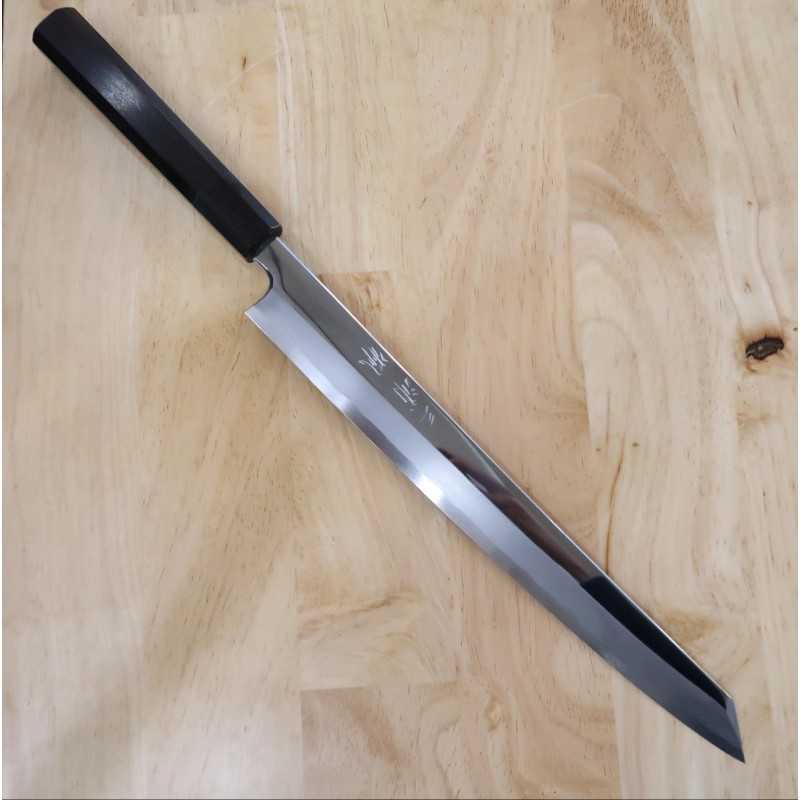 Miura Obidama Aço Branco No.2 Yanagiba Kiritsuke acabamento espelhado, cabo octogonal em ébano (270/300mm)