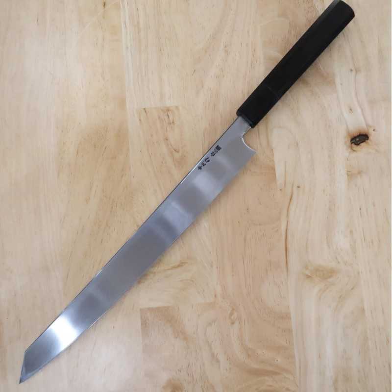 Miura Obidama Aço Branco No.2 Yanagiba Kiritsuke acabamento espelhado, cabo octogonal em ébano (270/300mm)