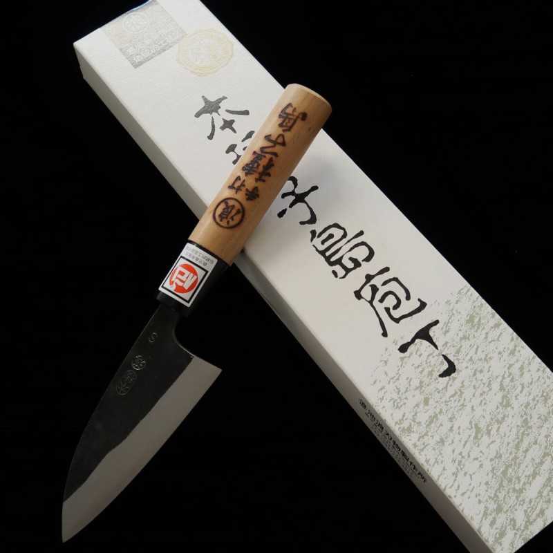 Ikenami Hamono IKENAMI HAMONO Shirogami No.1 âme inox, manche en cerisier, lame double tranchant pour poisson Aji (90mm)