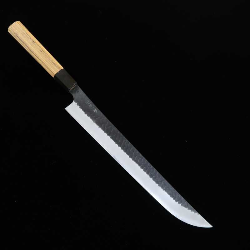 NIGARA Cutlery Kiridashi para carne ponta arredondada SG2 Kurouchi Tsuchime Cabo octogonal em teca (270/300 mm)