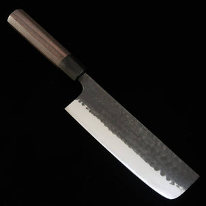 安立ANRYU 菜切 青紙スーパー 鎚目 黒打ち 紫檀八角柄 （165mm）
