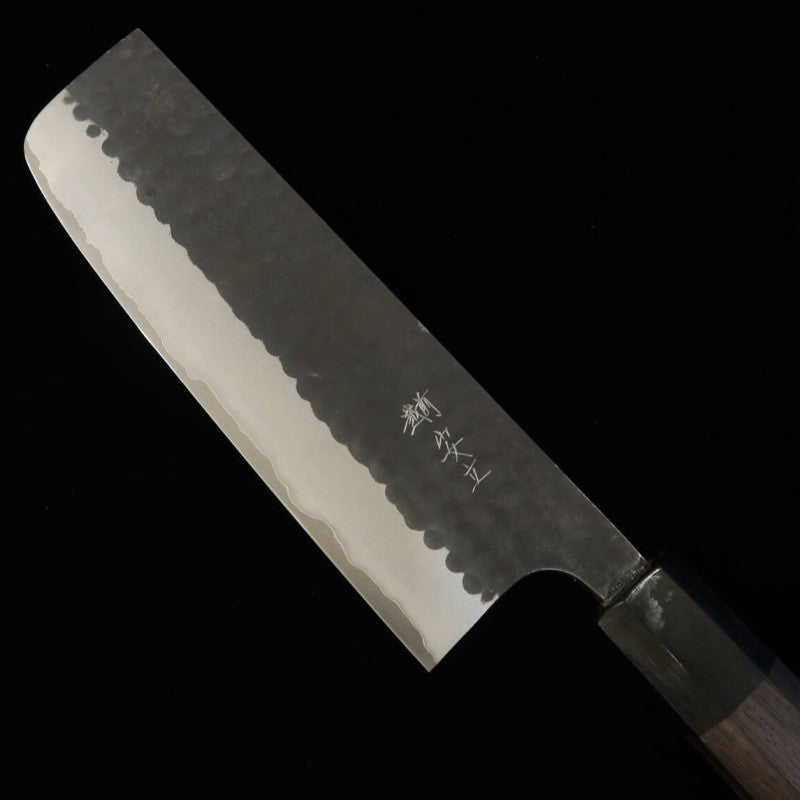 安立ANRYU 菜切 青紙スーパー 鎚目 黒打ち 紫檀八角柄 （165mm）