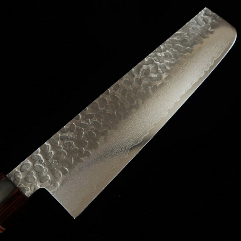 Miura martilleado rojo VG10 Damasco nakiri mango octogonal laminado (180 mm)