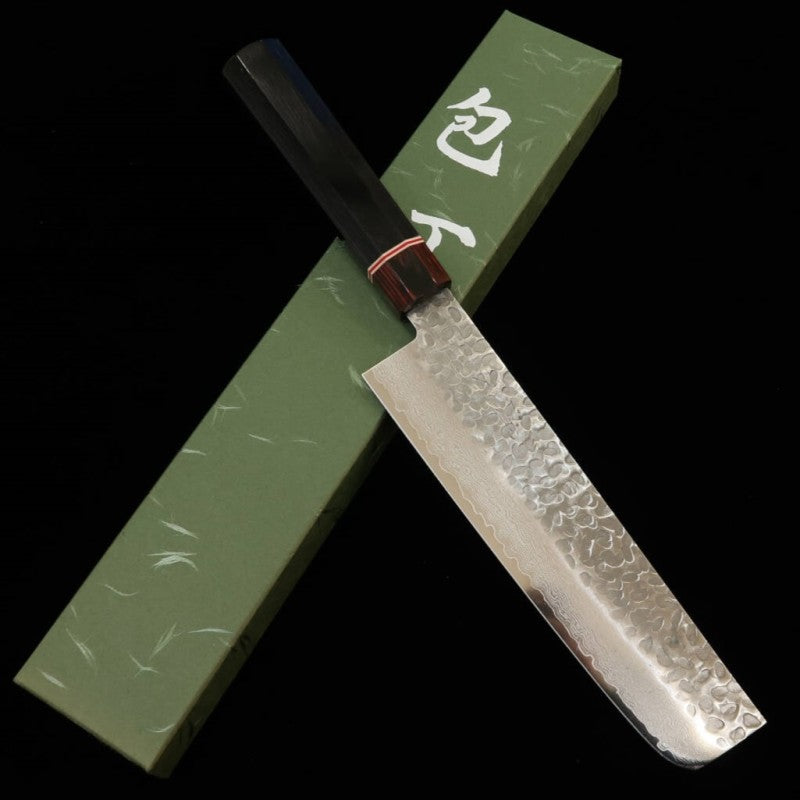 三浦 MIURA 赤槌目 VG10ダマスカス 菜切 合板八角柄 (180mm)