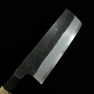 Sakai Kikumori Kikuzuki Kuro Nakiri Shirogami Nº 2 acabamento kurouchi cabo octogonal em magnólia e chifre de búfalo (180mm)