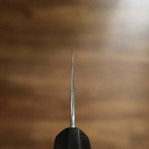 Sakai Kikumori Kikuzuki Kuro Nakiri Shirogami Nº 2 acabamento kurouchi cabo octogonal em magnólia e chifre de búfalo (180mm)