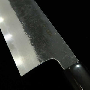 Sakai Kikumori Kikuzuki Kuro Nakiri Shirogami Nº 2 acabamento kurouchi cabo octogonal em magnólia e chifre de búfalo (180mm)