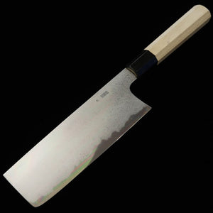 Sakai Kikumori SAKAI KIKUMORI Kikugetsu Uzu Nakiri Acier bleu n°1 Damas Manche octogonal en magnolia (180mm)