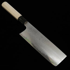 Sakai Kikumori Kikuzuki Uzu Nakiri Aogami Nº 1 Damasco cabo octogonal em magnólia (180mm)